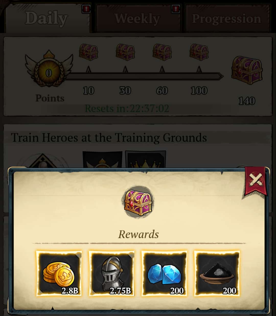 king's throne gameplay - daily rewards for completing quests