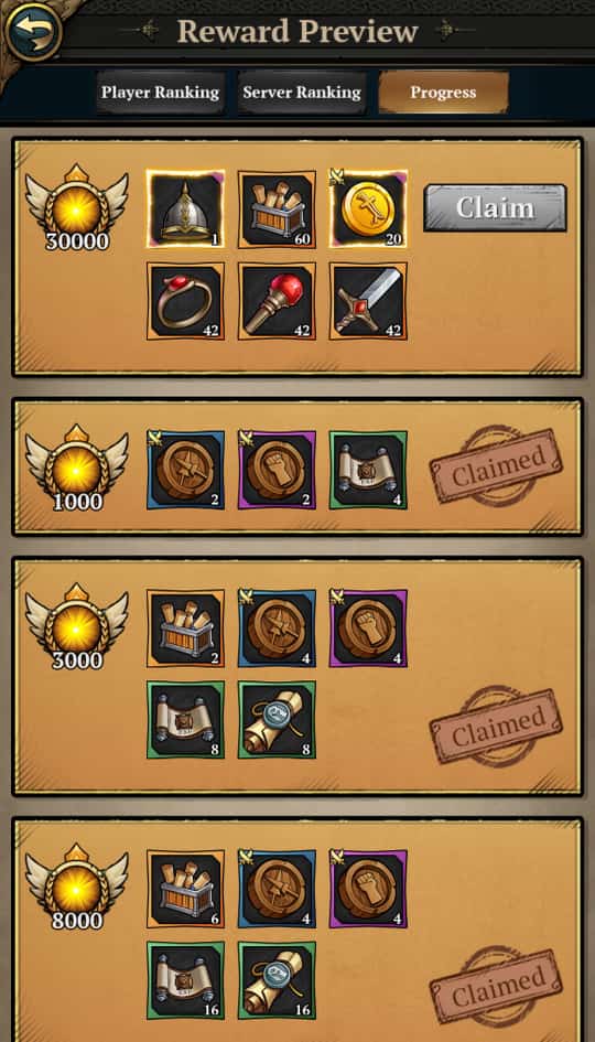 king's throne gameplay - event progression rewards